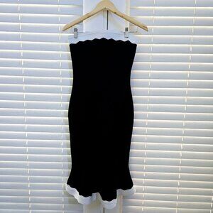 L Nuuly Rare London, Black Strapless Dress with white trimming